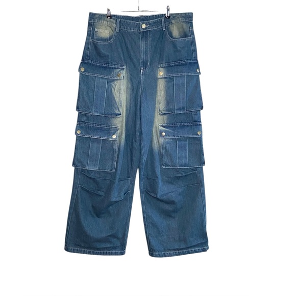 Stacy Adams Other - Stacy Adams Baggy Denim Y2K Multi Pocket Cargo Denim Pants 40x30 Wide Leg